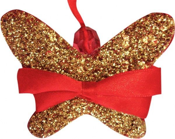 Ялинкова іграшка Метелик із бантом червоний 12 см 