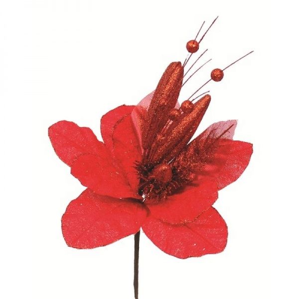 Декорация новогодняя Цветок 40 см красная магнолия