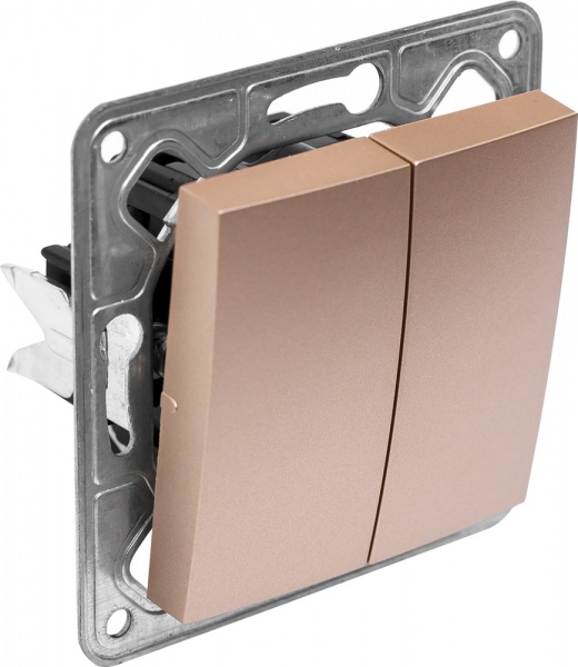 Выключатель двухклавишный LXL Tesla TLXL3504A без подсветки бронзовый 3504A champagne