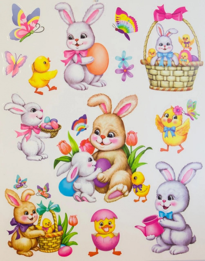 Наклейки пасхальные на окна, ПВХ и бумагу, 30х42 см 070281