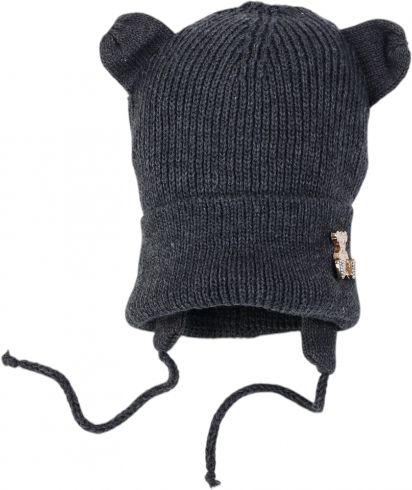 Шапка HW детская Мишка с веревочками р.48-50 серый