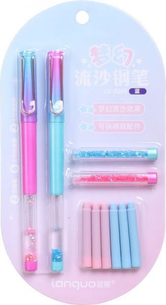 Набор ручек капиллярных 2 шт с аксессуарами голубой с розовым 