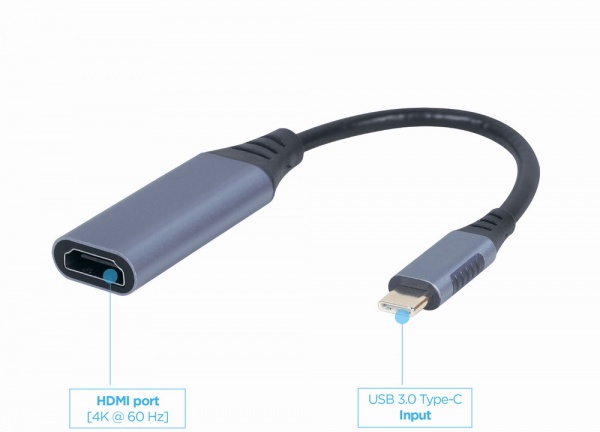 Мережевий адаптер Cablexpert A-USB3C-HDMI-01, USB-C на HDMI, 4К 0,15 м grey (A-USB3C-HDMI-01) 