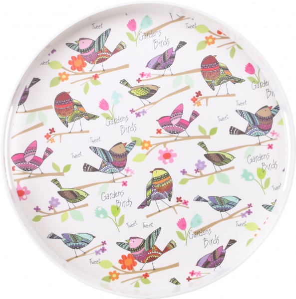 Поднос круглый с ручками Colorful birds 34,5x4,1 см Albayrak