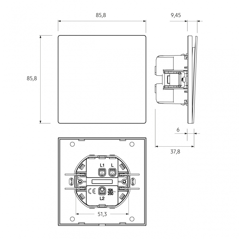 Вимикач прохідний одноклавішний HausMark INO без підсвітки білий WS-EU-White