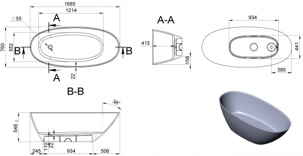 Ванна зі штучного каменю Miraggio Melbourne 168,5x75,9 см