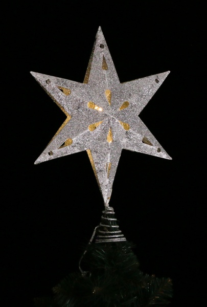 Верхушка для елки звезда с подсветкой глянцевая серебряный 