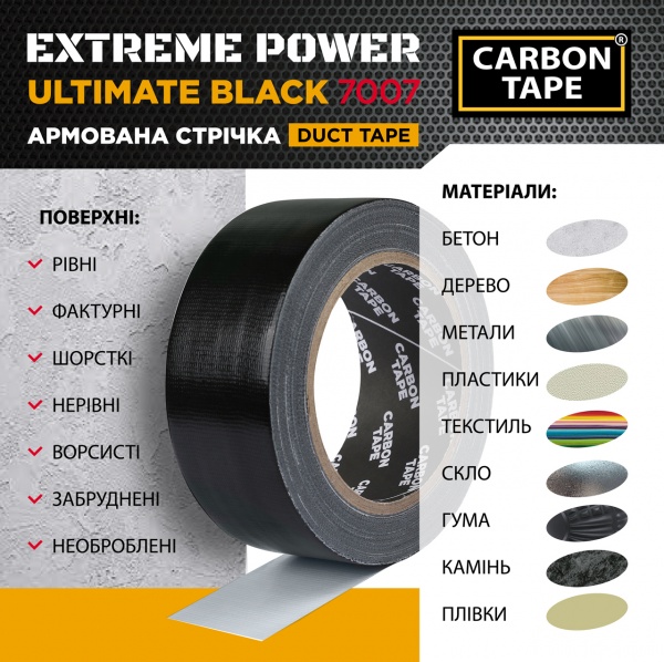Армована стрічка CARBON TAPE Extreme Power Black 7007 48 мм 25 м чорний