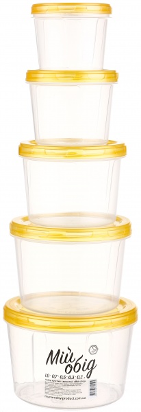 Набор емкостей для хранения 5 шт ( 0,2+0,3+0,5+0,7+1,0 л) пластик Народный продукт