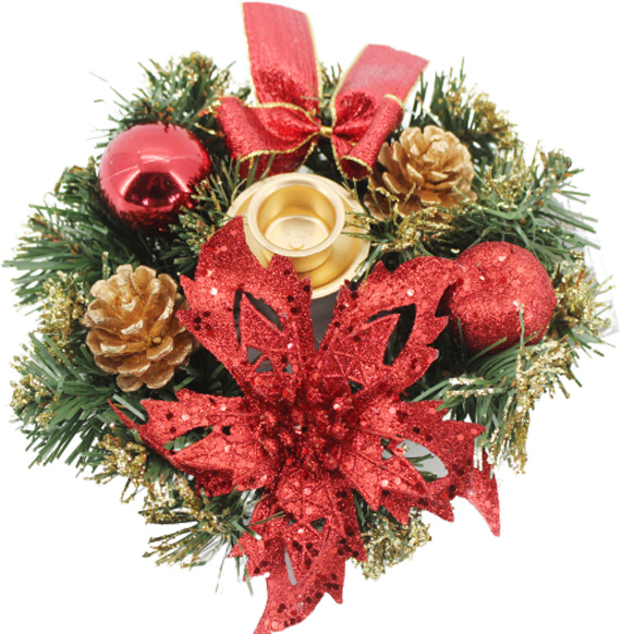 Вінок-свічник ротанговий з пуансетією на 2 свічки W06-15A052 d150 мм 