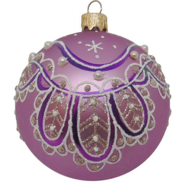 Шар новогодний d80 розовый с рисунком 9778 