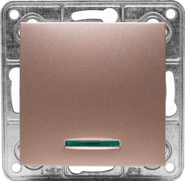 Выключатель одноклавишный LXL Tesla TLXL3501A с подсветкой бронзовый 3501A champagne