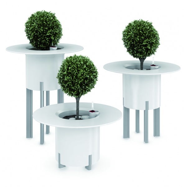 Горщик пластиковий Mondum Медітеранео 40x45x28 см (ніжки коричневі/срібні) круглий 28 л білий 