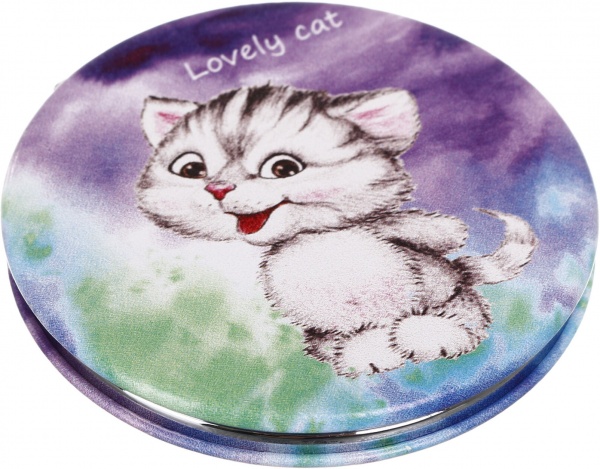 Зеркало карманное косметическое Лідер Канц Котик круглое 12 вариантов в ассортименте 