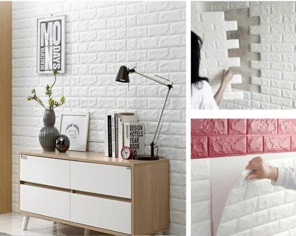 Декоративна наліпка 3D-панель цегла біла 770*700*8мм