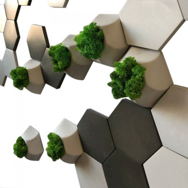 3D-панель бетонная PLITOS сотая белая, серая и белая с мхом 0.13 кв.м 