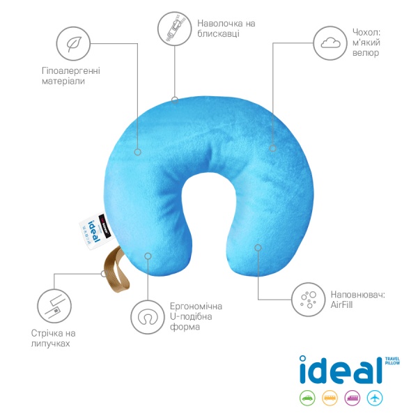 Подушка для путешествий Ideal 30х35х10 см голубая Sonex