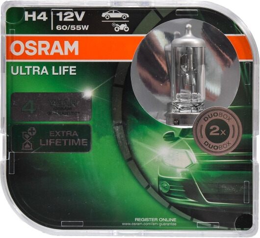 Автолампа галогенная Osram P43T Ultra Life H4 60/55 Вт 2 шт.(OS 64193 ULT-HCB)