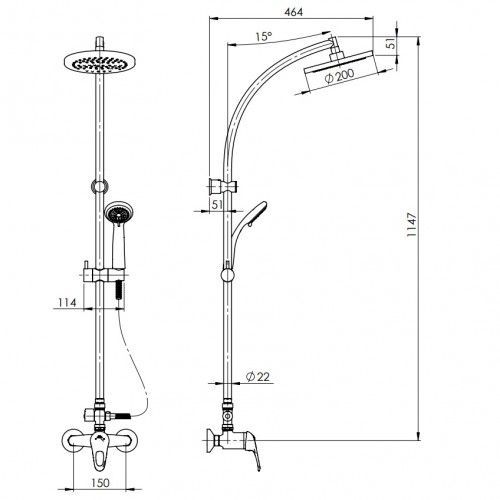 Душевая система Rubineta колонна Stream + смеситель для душа P-15 Star
