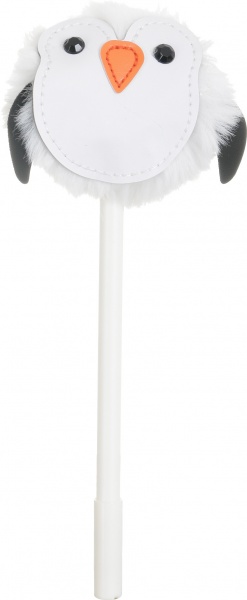 Ручка кулькова Пінгвін з штучним хутром білий 