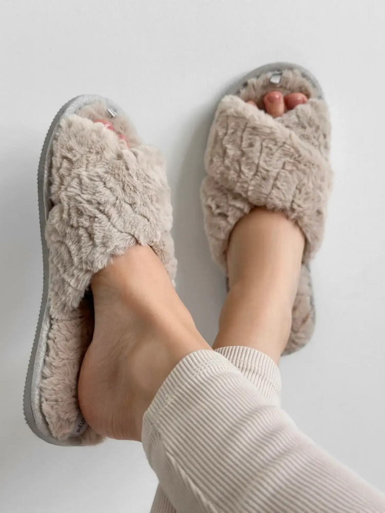 Тапки домашние Twins меховые перекрест 15120 р.36/37 бежевый