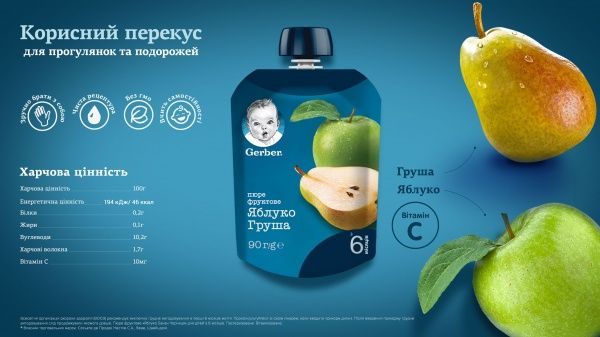 Пюре Gerber Яблуко та груша з 6 місяців 90 г 7613036345507 