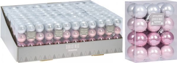 Набор елочных шаров пластиковых серебряных и светло-розовых d30 мм 24 шт./уп. 