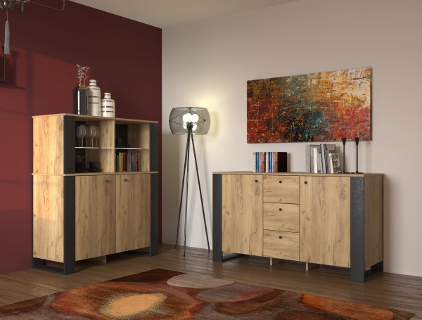 Комод SOKME 2Д Олд Вуд дуб крафт золотой/чорный 