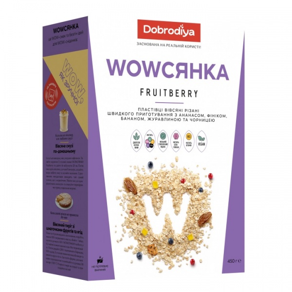 Пластівці вівсяні Добродія Wowсянка Fruitberry 450 г 