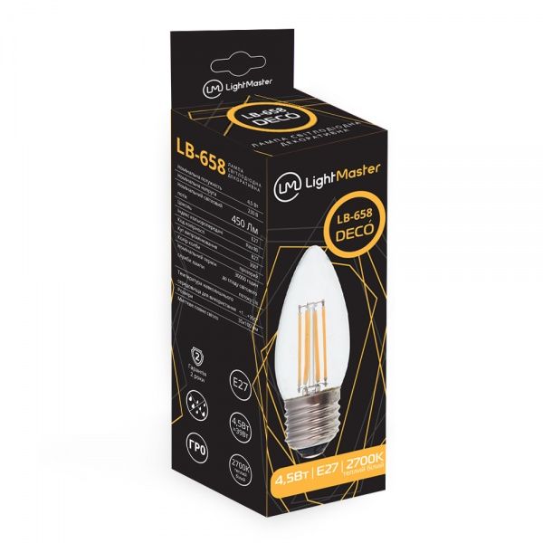 Лампа світлодіодна LightMaster FIL Deco C37 4,5 Вт E27 2700 К 230 В прозора LB-658 
