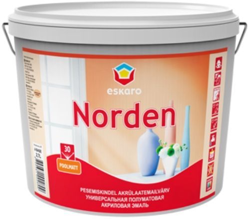 Эмаль Eskaro акриловая Norden 30 белый полумат 2,7л