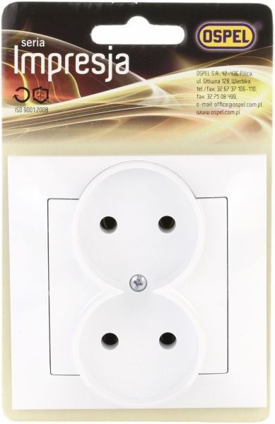 Розетка двойная без заземления Ospel Impresja 16 А 250 В без шторок белый