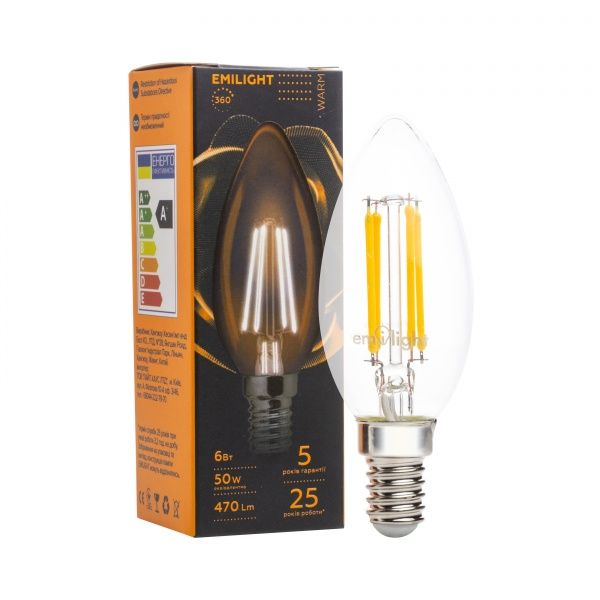 Лампа світлодіодна FIL CL Промо C35 6 Вт E14 3000 К 220 В прозора 