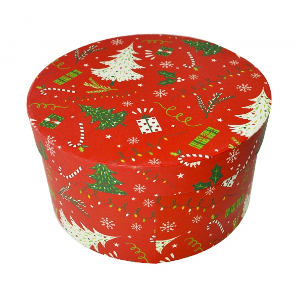 Коробка подарочная круглая черв.новогодняя 2703211003 20,5х11 см