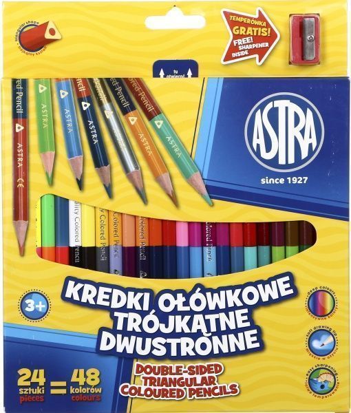 Олівці кольорові 24 шт. 48 кольорів з чинкою Astra