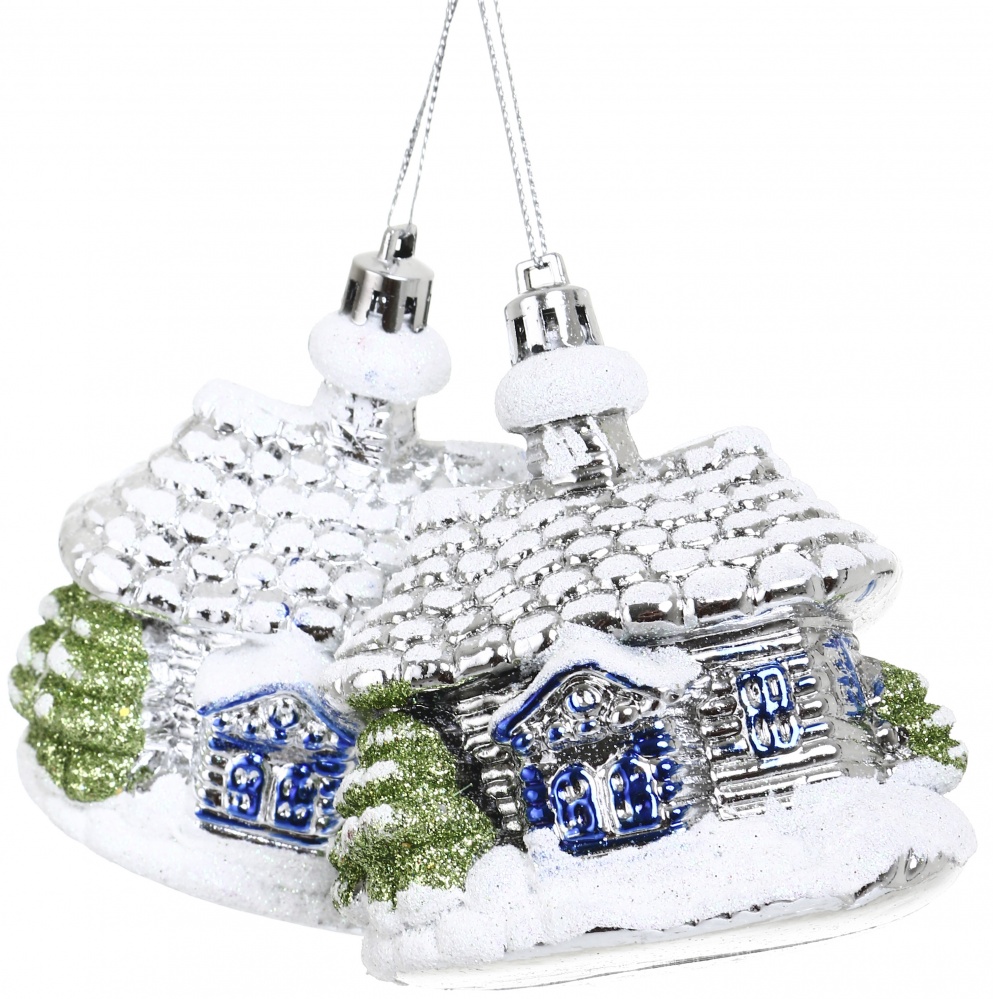 Набір ялинкових іграшок хатинка 3 кольори 8 см 2 шт./уп.