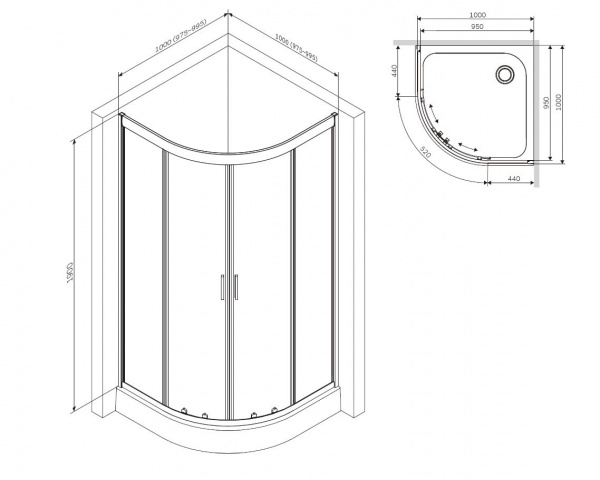 Душове огородження AM.PM Gem 1/4 Round 100x100 см W90UG-401-100MT