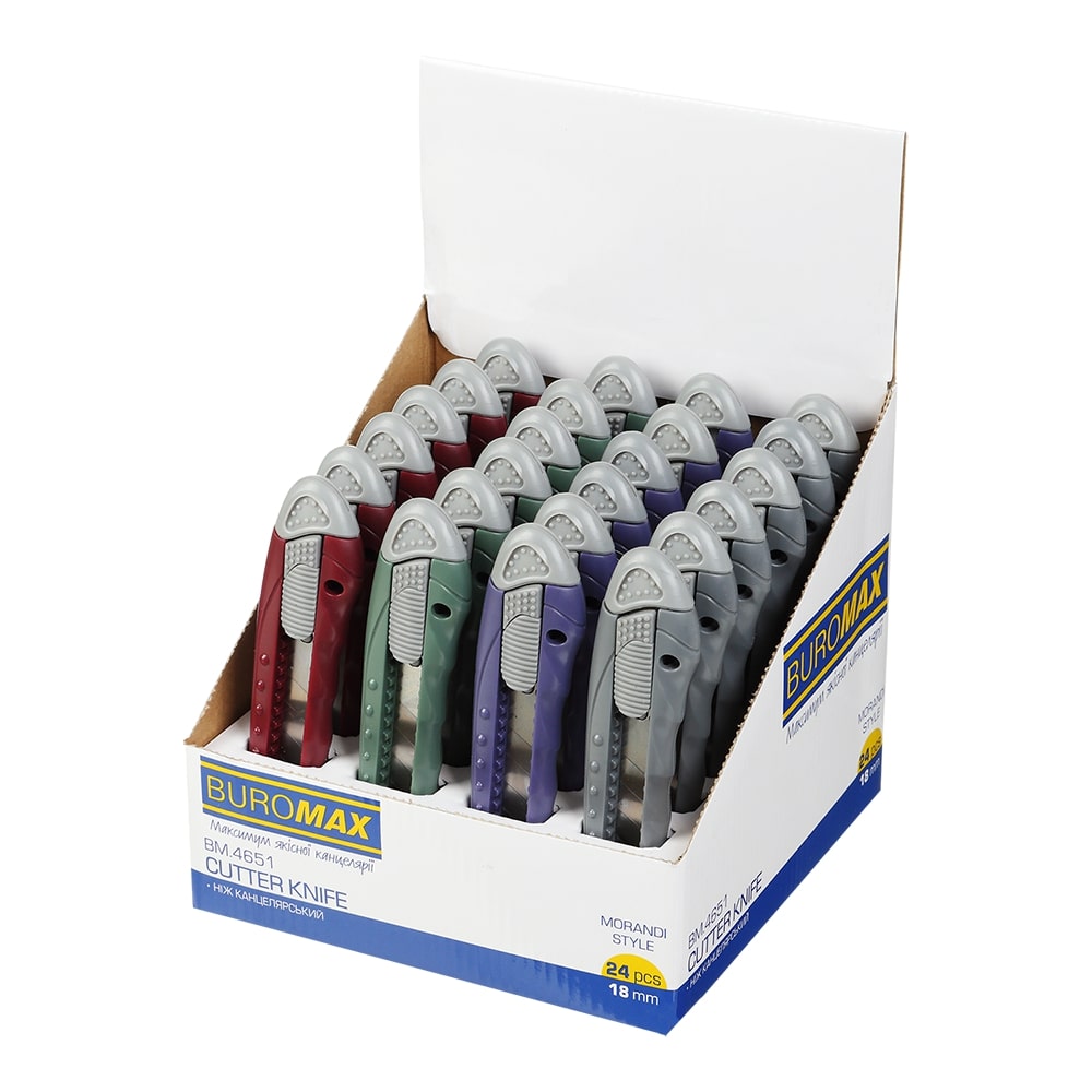 Нож канцелярский Buromax MORANDI STYLE асорті 18 мм пластиковий корпус
