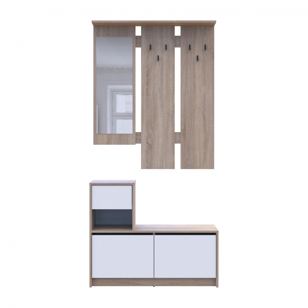 Передпокій з дзеркалом Doros Бела 2040х1000х400 мм дуб сонома/білий