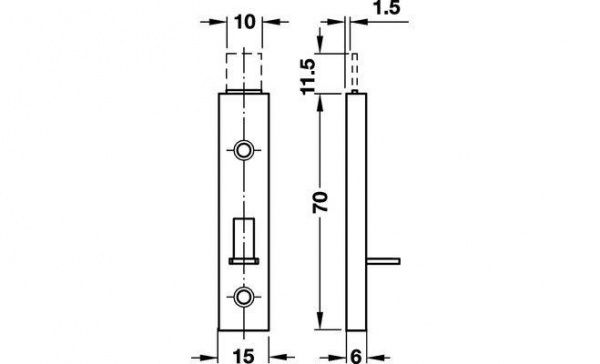 Засов мебельный с соответствующей планкой Hafele 70 мм 1 шт.