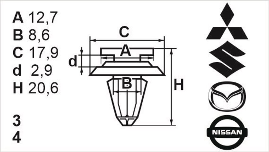 Клипса нажимная внутренняя (обшивка, обшивка дверей) Romix (B23156)