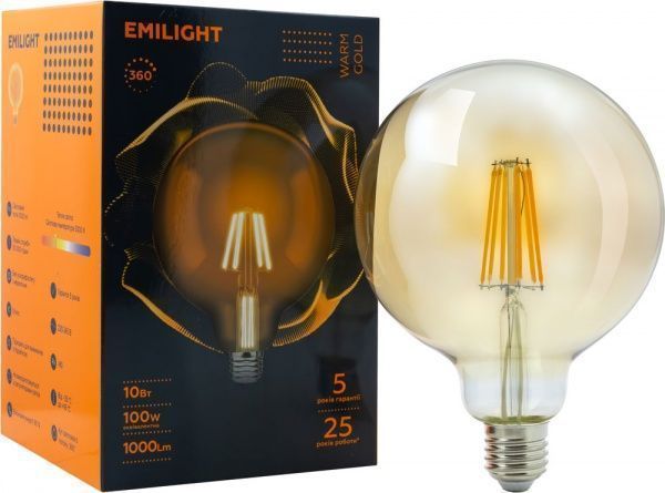 Лампа світлодіодна Emilight FIL Gold G125 10 Вт E27 3000 К 220 В прозора 