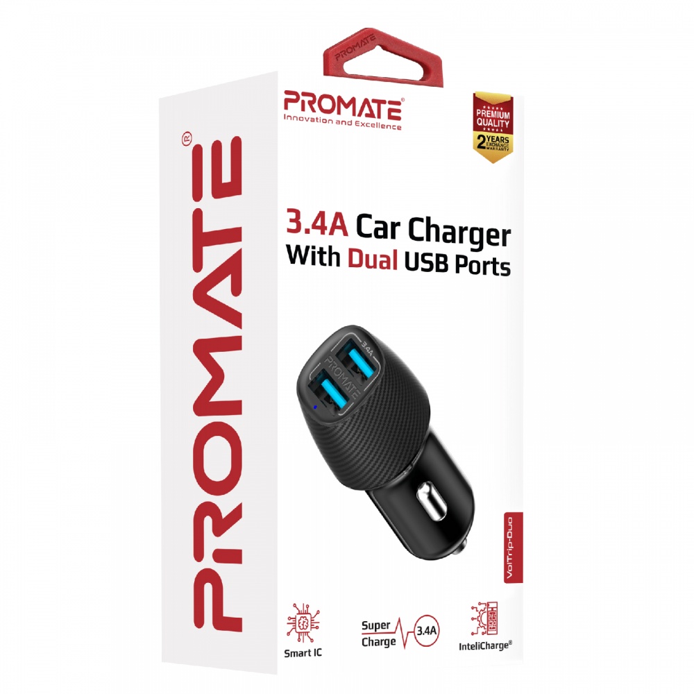 Автомобільний зарядний пристрій Promate Voltrip-Duo 17Вт 2 USB Black