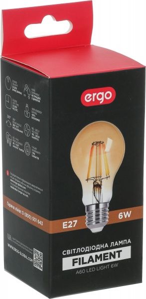 Лампа світлодіодна Ergo FIL A60 6 Вт E27 3000 К 175 В жовта 