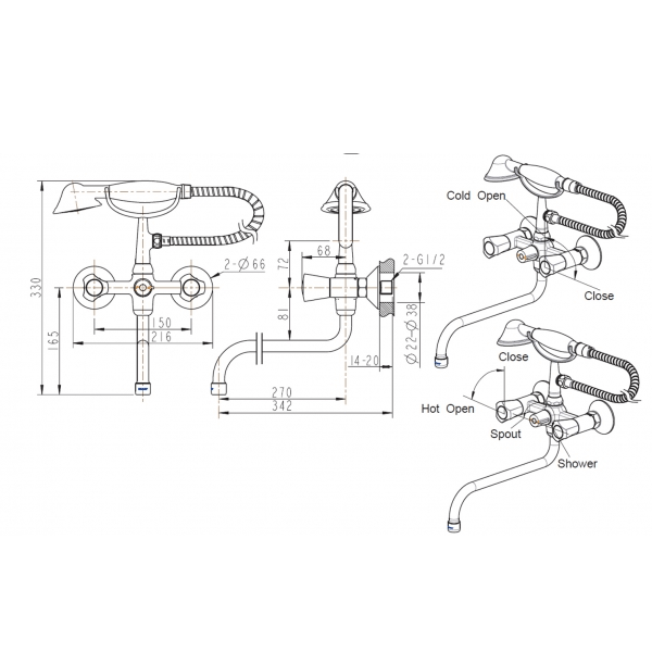 Смеситель для ванны Bravat Duo F6133186CP-LB