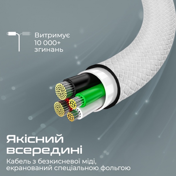 Кабель Promate xCord-CC USB-C to USB-C 3А 1 м 1 м білий (xcord-cc.white) 