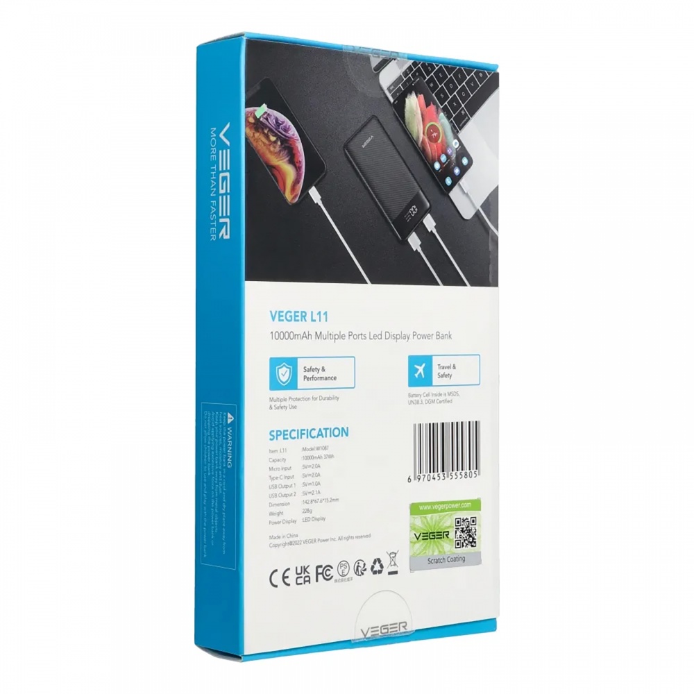 Повербанк VEGER L11 10000 mAh black (L11.black)