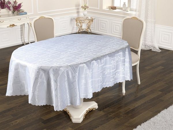 Скатерть Dertsiz овальная 160x220 см белый Karna 