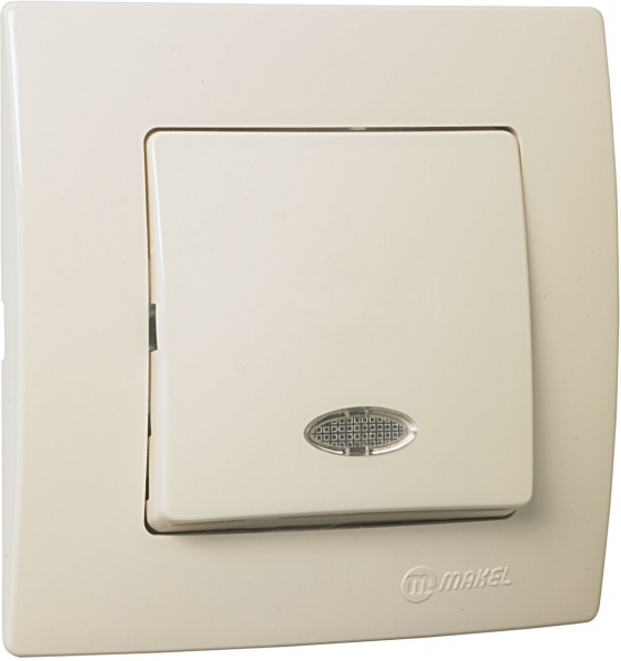Вимикач одноклавішний Makel Lillium Natural Kare з підсвіткою кремовий 32010021