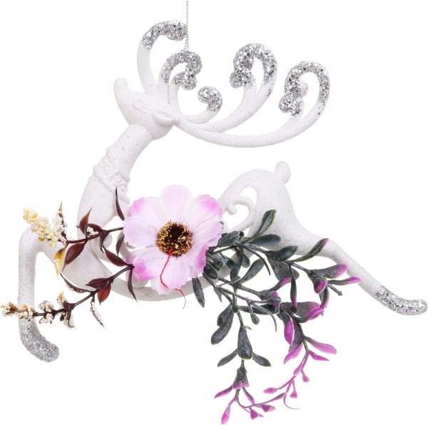 Декоративна підвіска Олень із декором 21 см білий HFW10